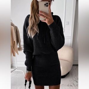 Winter rib knit pullover sweater dress